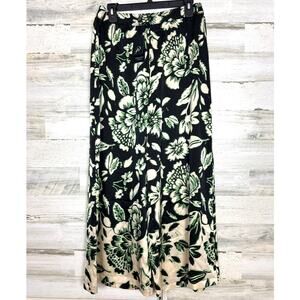 Adrianna Papell Women’s M Black Green Floral Wide Leg Lightweight Pants NEW